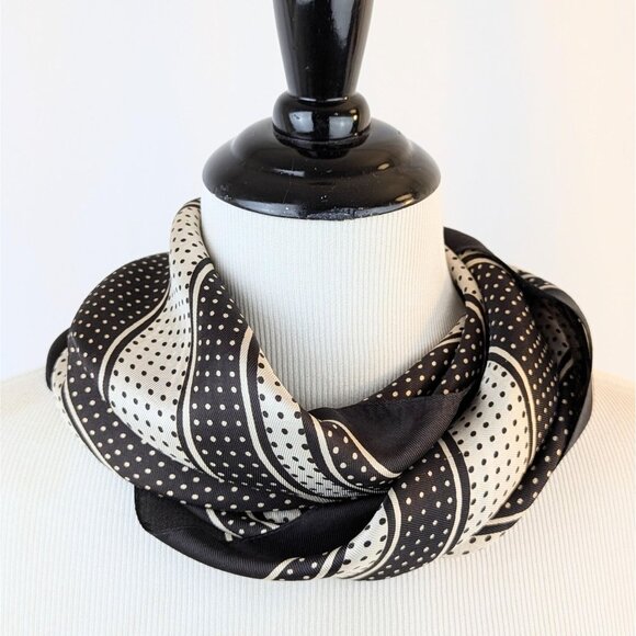 Vintage 1950s Italian Silky 26" Square Brown Polka Dot Scarf Retro MCM Scarf - Picture 2 of 8